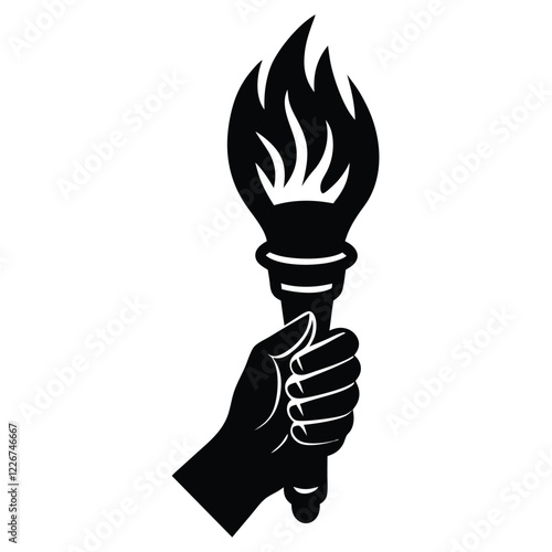 Powerful Hand Holding a Burning Torch Symbol
