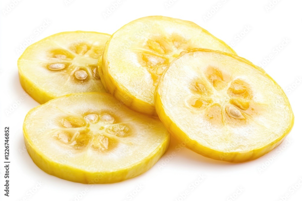 Fresh sliced bananas arranged on a clean white surface, great for food, still life or kitchen photography Fresh sliced bananas arranged on a clean white surface, great for food, still life or kitchen photography