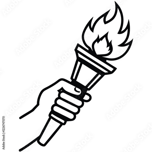 Powerful Hand Holding a Burning Torch Symbol