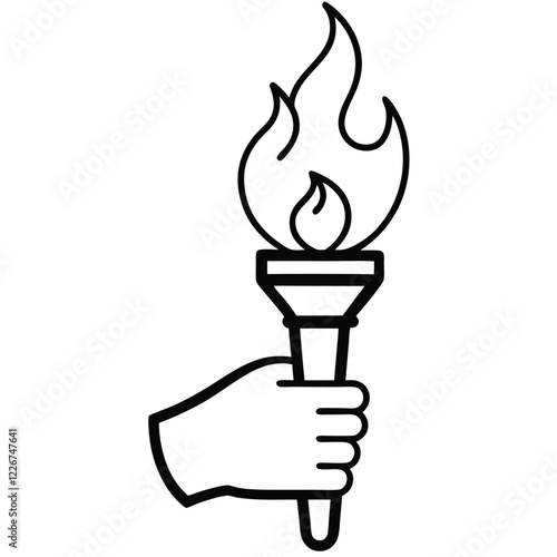 Powerful Hand Holding a Burning Torch Symbol