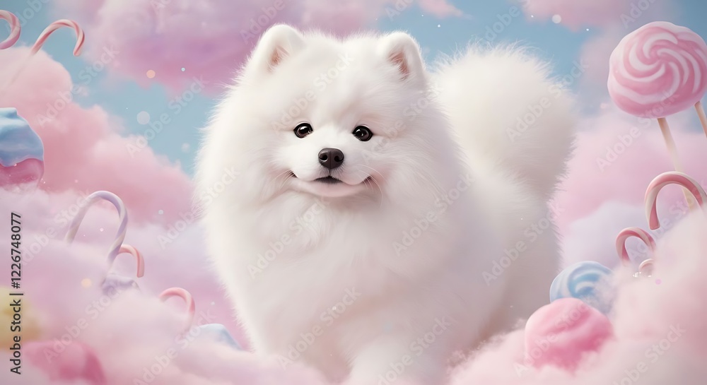 White Dog in a Sweet Candy Cloud Setting White Dog in a Sweet Candy Cloud Setting