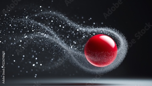 Red Sphere with Reflective Particles on a Black Background