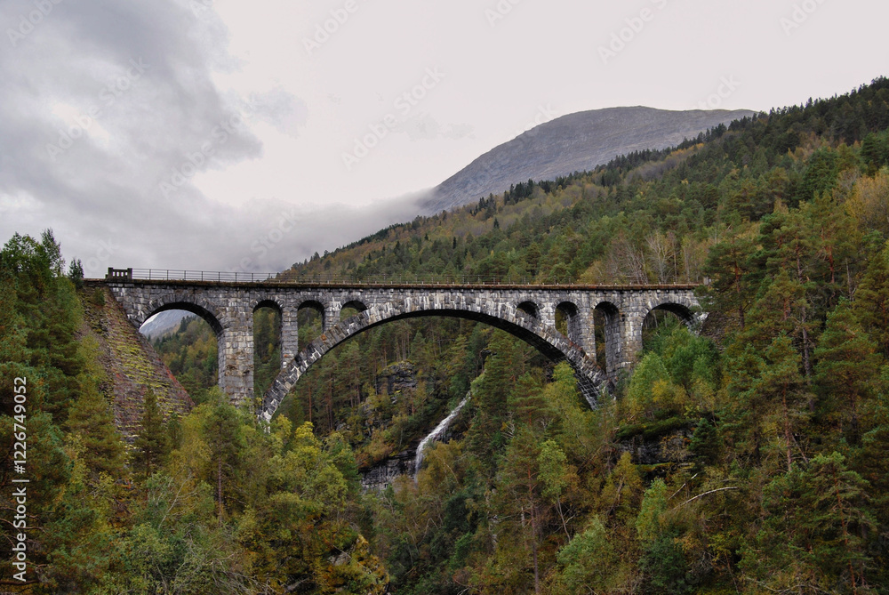 Stone Railway Bridge in Verdant Mountain Valley Stone Railway Bridge in Verdant Mountain Valley