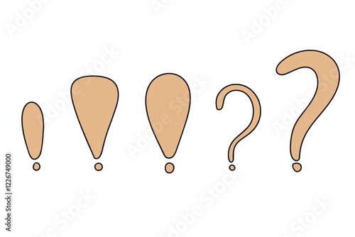 Doodle exclamation marks, question marks. Punctuation drawing black marks, Hand drawn exclamation point. Vector