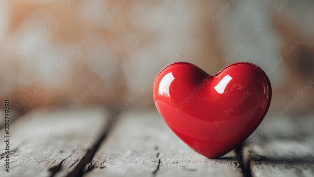 Obraz premium Single red heart decoration on a wooden background for Valentine's Day