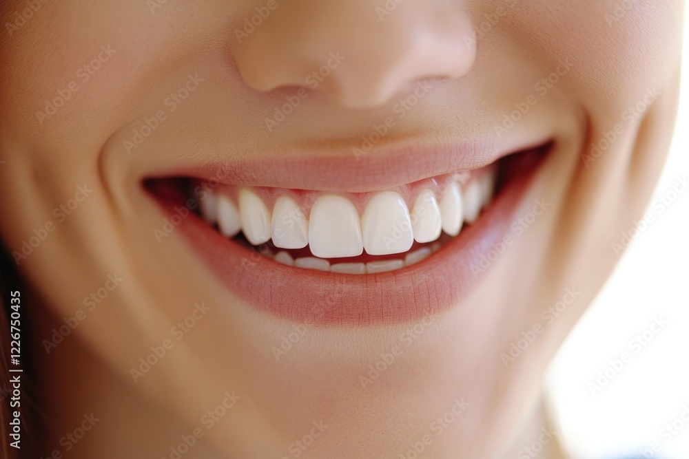 Fototapeta premium A close-up shot of a woman's smiling face, showing her white teeth