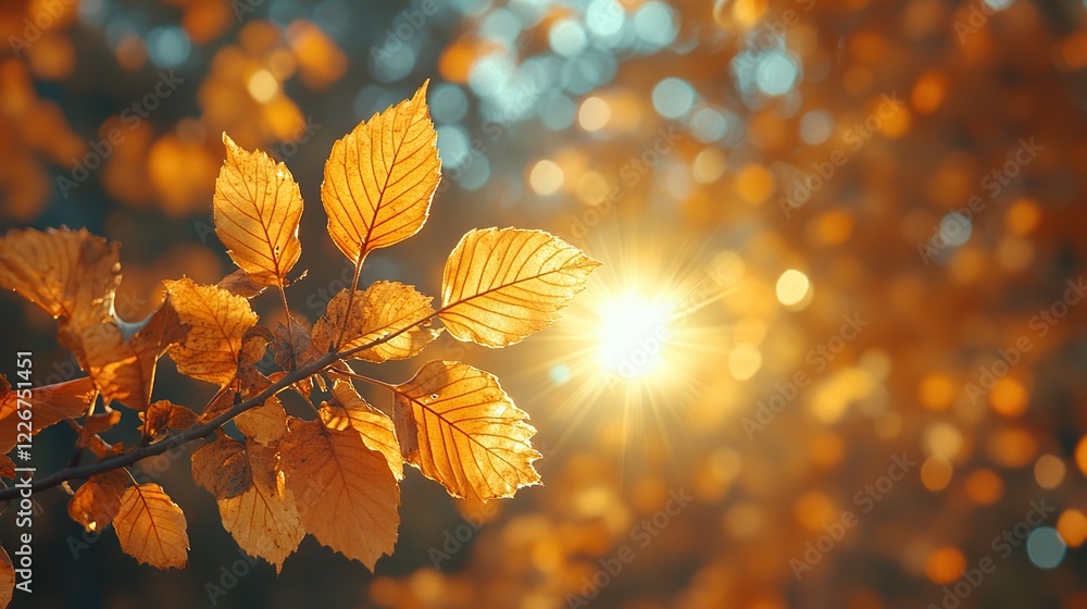 Beautiful natural autumn background with sunlight shining through orange, golden yellow tree foliage. Fall in a park with bright sunbeams creating a warm atmosphere. Beautiful natural autumn background with sunlight shining through orange, golden yellow tree foliage. Fall in a park with bright sunbeams creating a warm atmosphere.