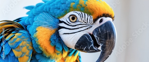 Vibrant Blue and Gold Macaw Parrot Close Up.