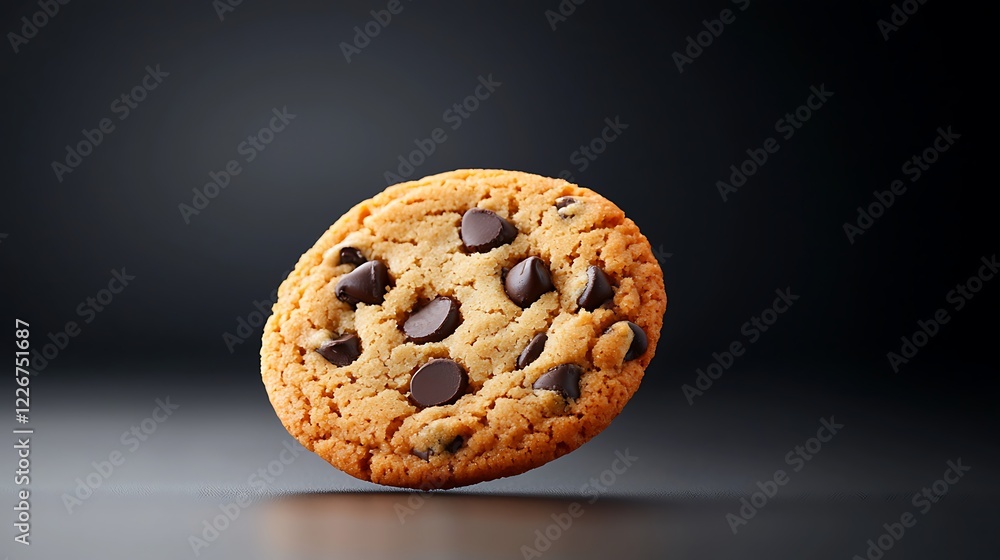 A Single Delicious Chocolate Chip Cookie On A Dark Background A Single Delicious Chocolate Chip Cookie On A Dark Background