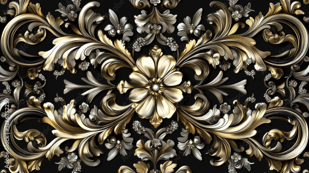 Flourish baroque patterns set of flowery motif and ornate luxury embellishment. Floral backdrops with rococo ornament tiles of seamless tracery and ornamental flowers for interior design Flourish baroque patterns set of flowery motif and ornate luxury embellishment. Floral backdrops with rococo ornament tiles of seamless tracery and ornamental flowers for interior design
