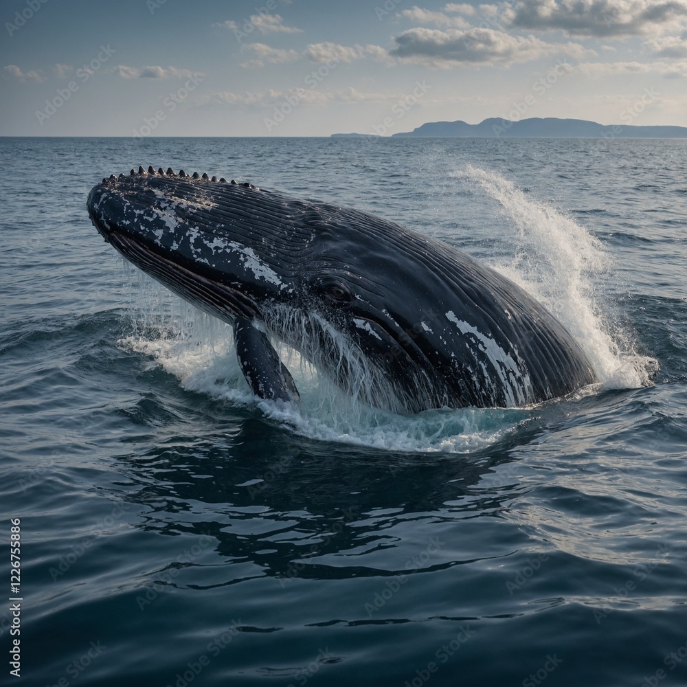 Naklejka premium A translucent whale with waves visible through its body.