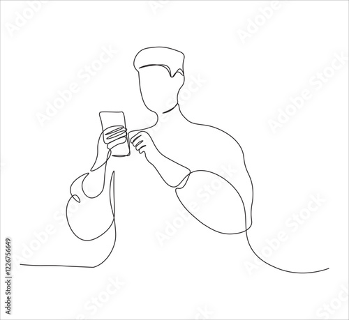 One continuous line drawing of person holding phone concept. single line half body person holding phone. editable stroke