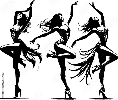 black and white silhouette image of modern sports dance dancers