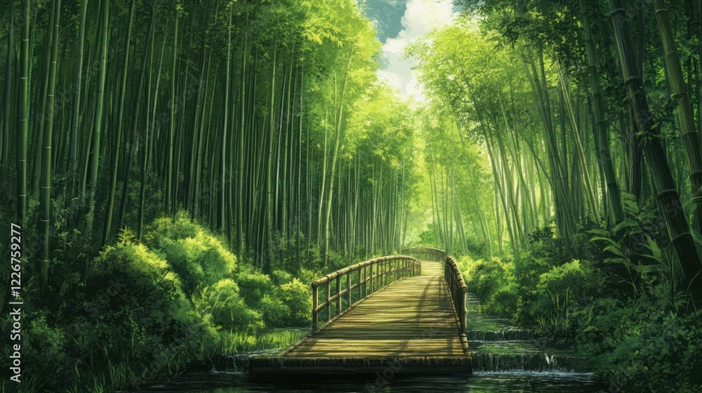 Obraz premium Serene Bamboo Forest Path: A Tranquil Escape