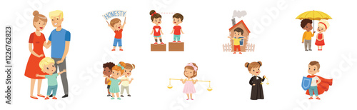 Kind and Fair Little Children with Honest Behavior Vector Set