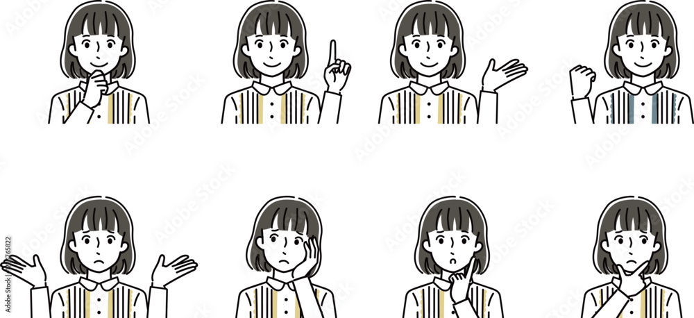 若い女性の表情セット