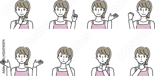 若い女性の表情セット