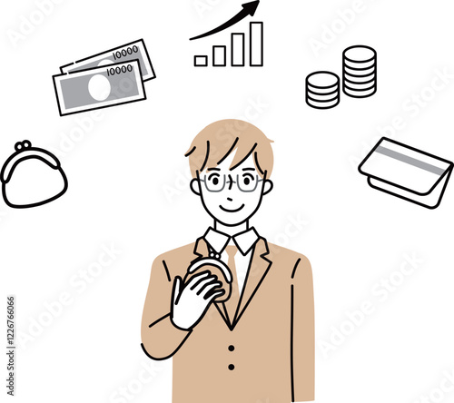 若い男性とお金　アイコン