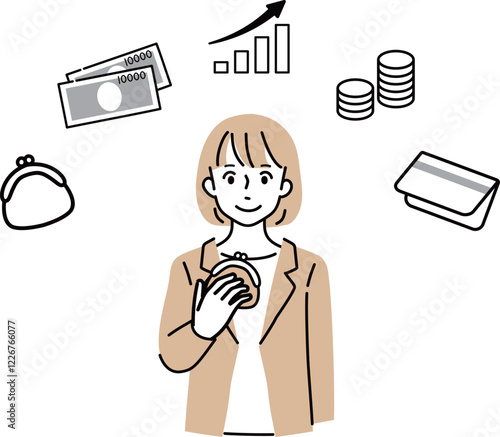 若い女性とお金　アイコン