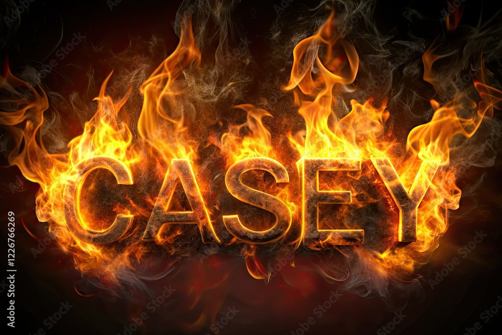 Fototapeta premium Firey Casey Name, Low Light Flames, Abstract Art