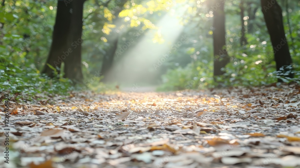 Quiet Peaceful Forest path covered in fallen leaves, soft sunlight filtering through the trees, quiet and contemplative mood Quiet Peaceful Forest path covered in fallen leaves, soft sunlight filtering through the trees, quiet and contemplative mood