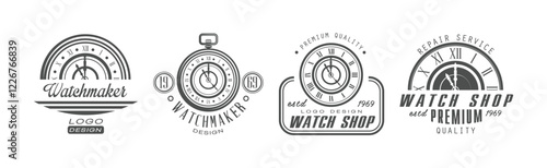 Watch Shop and Repair Service Logo Design Vector Set