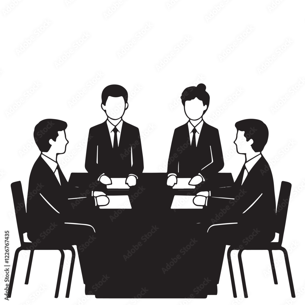 Business Meeting Illustration Four People Table Discussion Business Meeting Illustration Four People Table Discussion