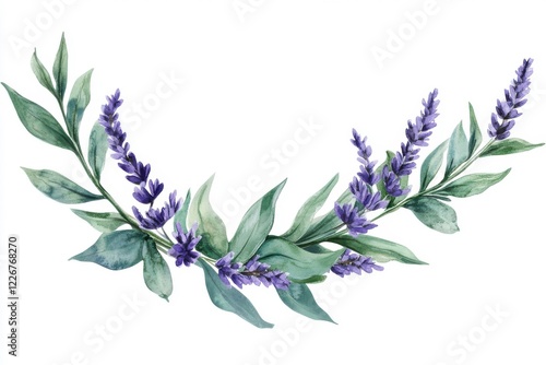 Eucalyptus and lavender botanical illustration for wedding invites, rustic decor, and provence-style designs in elegant floral borders and bouquets for nature-inspired themes photo