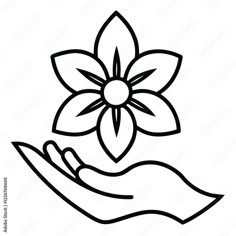 A hand holding a stylized flower, symbol of nature and care. A hand holding a stylized flower, symbol of nature and care.
