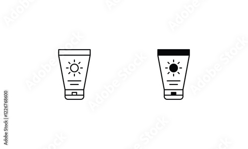 Sunscreen icons set line and glyph vector icon