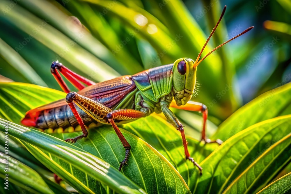 Florida Garden Hopper, Vibrant Grasshopper, Aerial View Florida Garden Hopper, Vibrant Grasshopper, Aerial View