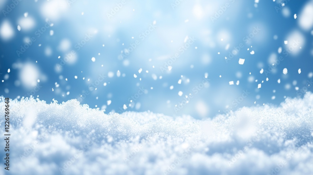 Snowflakes falling on snow covered ground during winter season Snowflakes falling on snow covered ground during winter season
