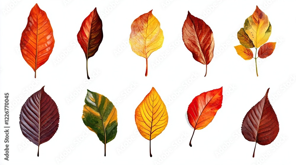 Obraz premium Autumn Silhouette Leaves Set: Silhouette leaves set, autumn leaves isolated on white background.