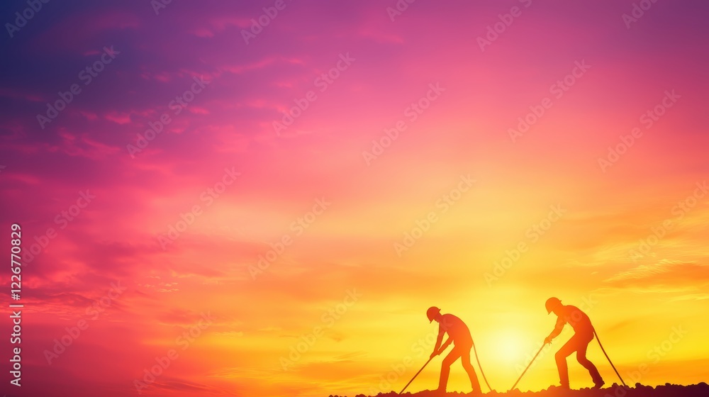 Obraz premium infrastructure high voltage power line Construction site with workers building new high voltage power lines, highlighting the development and expansion of energy networks