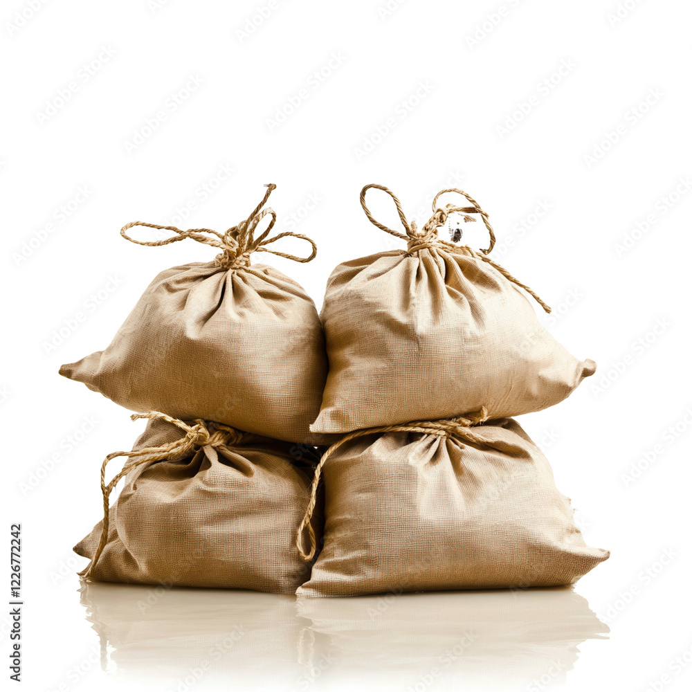 Action-packed scene of four fabric bags studio setting product minimalist style transparent background Action-packed scene of four fabric bags studio setting product minimalist style transparent background