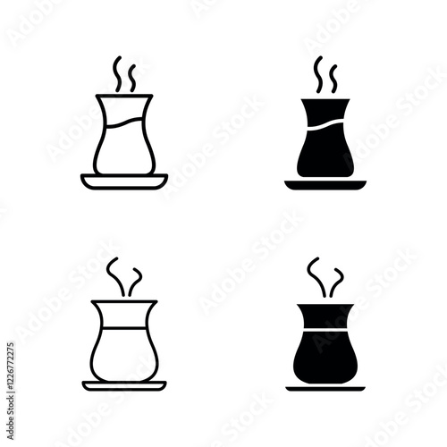 Turkish tea icon set color editable