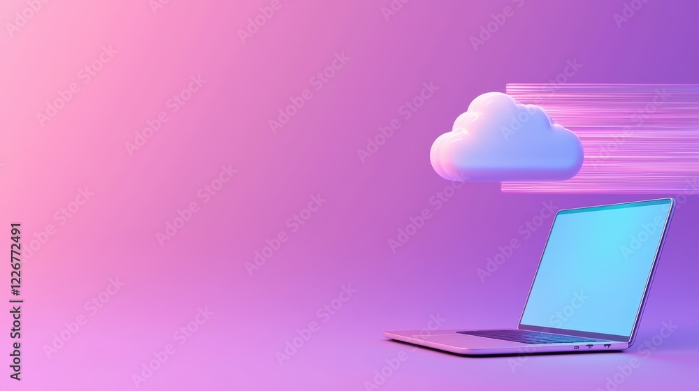 Cloud Networking Connectivity Security Speed Laptop with cloud icon and speed lines emanating from screen, bright background, seamless and fast cloud access for remote work Cloud Networking Connectivity Security Speed Laptop with cloud icon and speed lines emanating from screen, bright background, seamless and fast cloud access for remote work