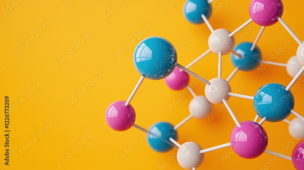 Obraz premium Exploring atoms and bonds in colorful molecular networks