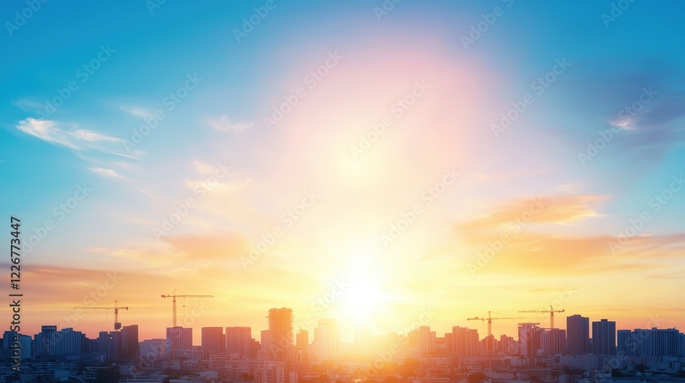 Financial Real Estate Construction site with cranes and workers, represents new developments and real estate projects Financial Real Estate Construction site with cranes and workers, represents new developments and real estate projects