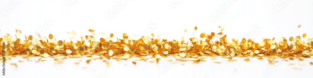 A close-up shot of a bunch of shiny gold confetti, ideal for use in celebrations and parties A close-up shot of a bunch of shiny gold confetti, ideal for use in celebrations and parties