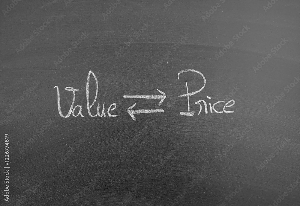 Fototapeta premium Value balanced against price written on a blackboard