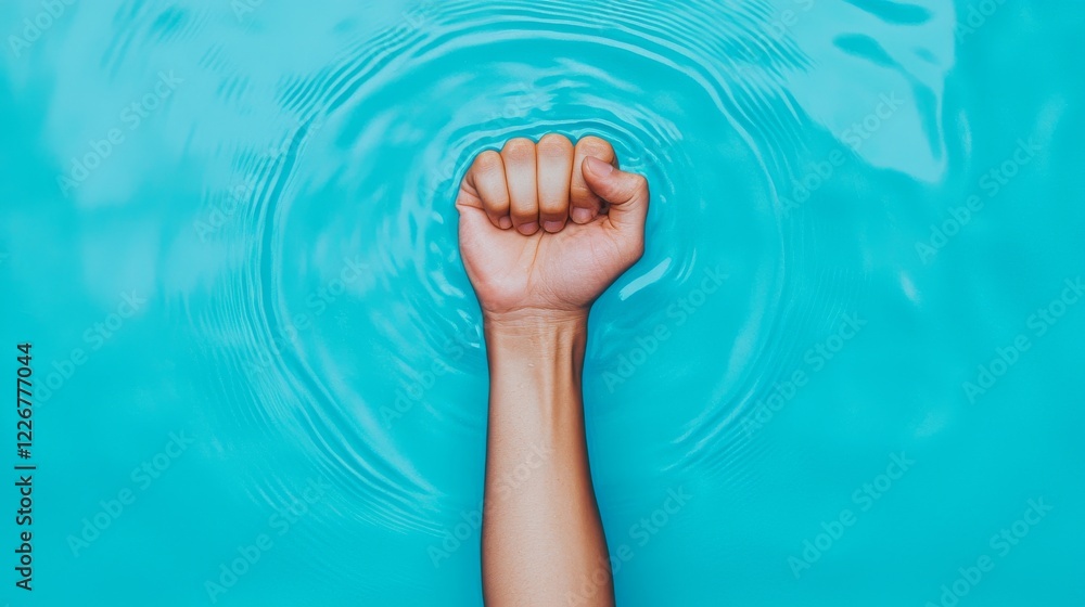 Hand Emerging from Water Creating Ripples with a Glowing Effect Hand Emerging from Water Creating Ripples with a Glowing Effect