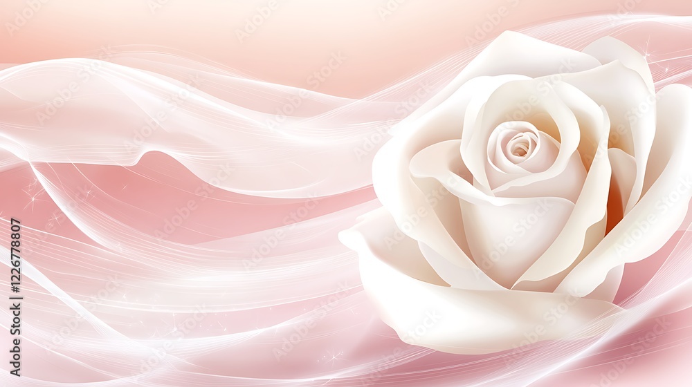 A Single White Rose Against A Soft Pink Background A Single White Rose Against A Soft Pink Background