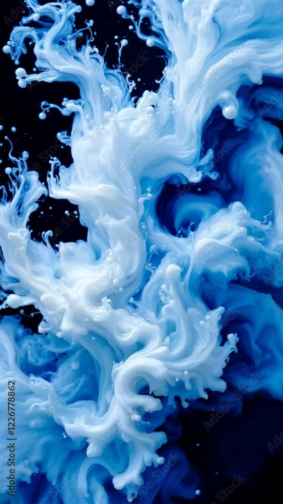 Abstract Liquid Symphony: Flowing Blue and White Ink in Water Abstract Liquid Symphony: Flowing Blue and White Ink in Water