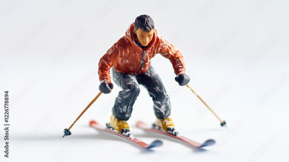 Obraz premium Toy figurine of a person skiing, perfect for winter or sports-themed illustrations
