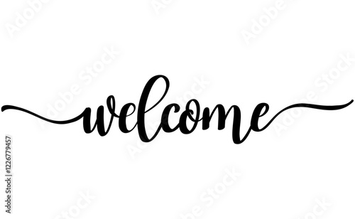 Hand drawn calligraphy of the word "Welcome"