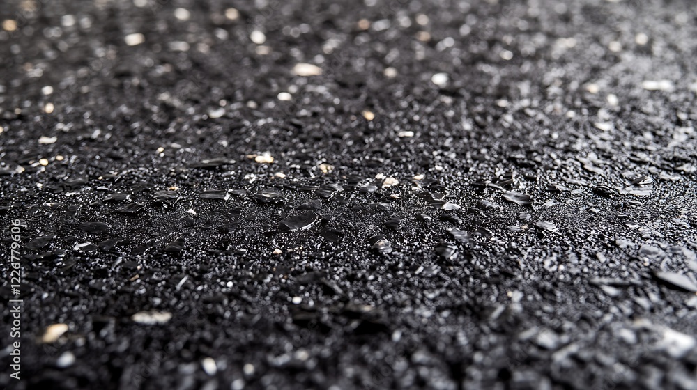 Dark Surface With Water Droplets And Small Pebbles Dark Surface With Water Droplets And Small Pebbles