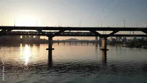 Wallpaper Mural The subway passes under Cheongdam Bridge in Seoul at sunset. Torontodigital.ca