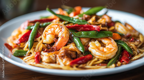 Chinese cuisine vector banners kung pao shrimps, fried noodles with egg and pork liver and green beans reba nira. Steamed mackerel fish with ginger, peking duck and tofu rice with peanuts China dishes photo