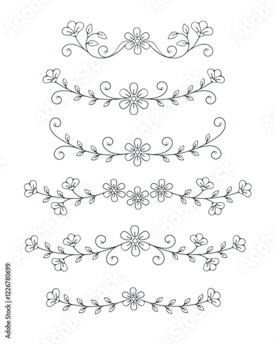 Set of floral line drawing borders, elegant text dividers